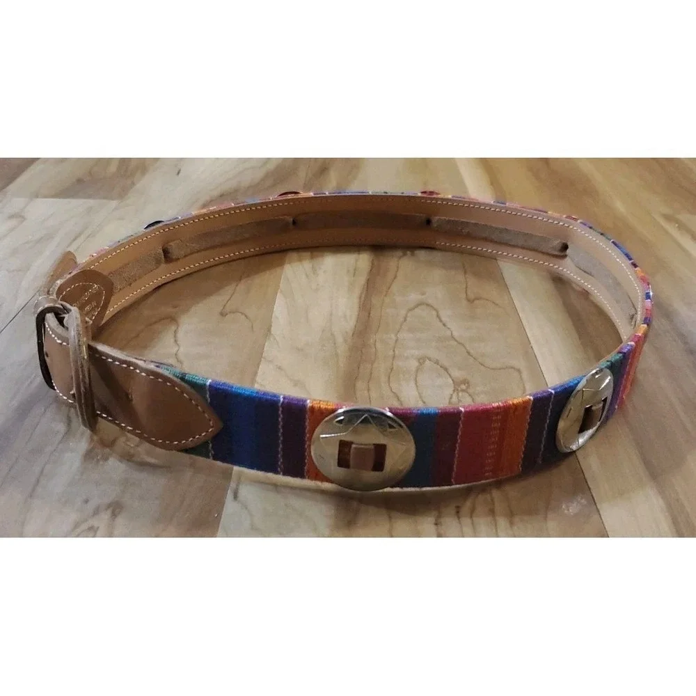 Womens Leather Covered Buckle Guatemala Concho Multicolor Woven‎ Belt Size M/L
